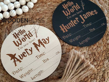 Load image into Gallery viewer, Wizard Baby Personalized Name Announcement , Baby Shower Gift , Nursery Decor , Gender Reveal , Baby Gift , Laser Engraved , Baby Milestone