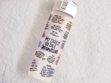 Load image into Gallery viewer, Daily Bible Affirmations Edition, 20oz Frosted Glass Water Bottle, Flip Top Lid w Strap Included, Affirmation, Mother's Day, Water Tracker