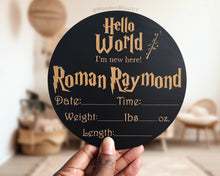 Load image into Gallery viewer, Wizard Baby Personalized Name Announcement , Baby Shower Gift , Nursery Decor , Gender Reveal , Baby Gift , Laser Engraved , Baby Milestone