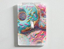Load image into Gallery viewer, Light Switch Cover, Watercolor Donut Splashes, Laser Cut Acrylic, Home Decor, Single Standard or Rocker Switch, Bakery Decor, Kitchen Decor