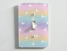 Load image into Gallery viewer, Dreamy Rainbow Butterflies Light Switch Cover, Laser Cut Acrylic, Home Decor, Standard or Rocker Switch, Cute Switch Cover, Kids Room Decor