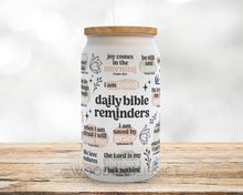 Load image into Gallery viewer, 25oz 16oz Bible Scripture Daily Reminder Glass Cup, Iced Coffee Glass Can, Frosted Glass, Mental Health Cup, Gift For Her, Christmas Gift
