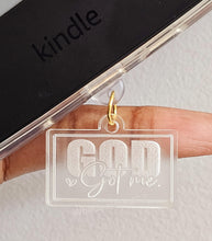 Load image into Gallery viewer, Kindle Charm, USB-C Dust Plug Charm, Badge Reel Charm, Gods Got Me, Faith, Affirmation, Motivational, Phone Charm, Christian Gifts, WWJD