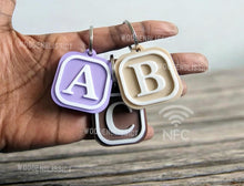 Load image into Gallery viewer, Alphabet Smart NFC Logo Keychain Personalized, Scannable Social Media Digital Business Card, Small Business, Tap and Pay, Pick your Initial