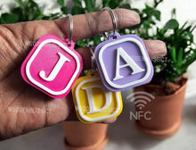 Load image into Gallery viewer, Alphabet Smart NFC Logo Keychain Personalized, Scannable Social Media Digital Business Card, Small Business, Tap and Pay, Pick your Initial