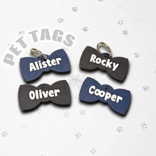 Load image into Gallery viewer, Personalized Bow Tie Pet Tag, 3D Printed, Noise-Free Dog ID Tag, Lightweight Personalized Pet Name Tag, PLA Plastic Dog Cat Tag