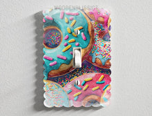 Load image into Gallery viewer, Light Switch Cover, Watercolor Donut Splashes, Laser Cut Acrylic, Home Decor, Single Standard or Rocker Switch, Bakery Decor, Kitchen Decor
