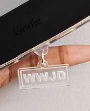 Load image into Gallery viewer, Kindle Charm, USB-C Dust Plug Charm, Badge Reel Charm, WWJD, Faith, Affirmation, Motivational, Christian Gifts, What Would Jesus Do, Love
